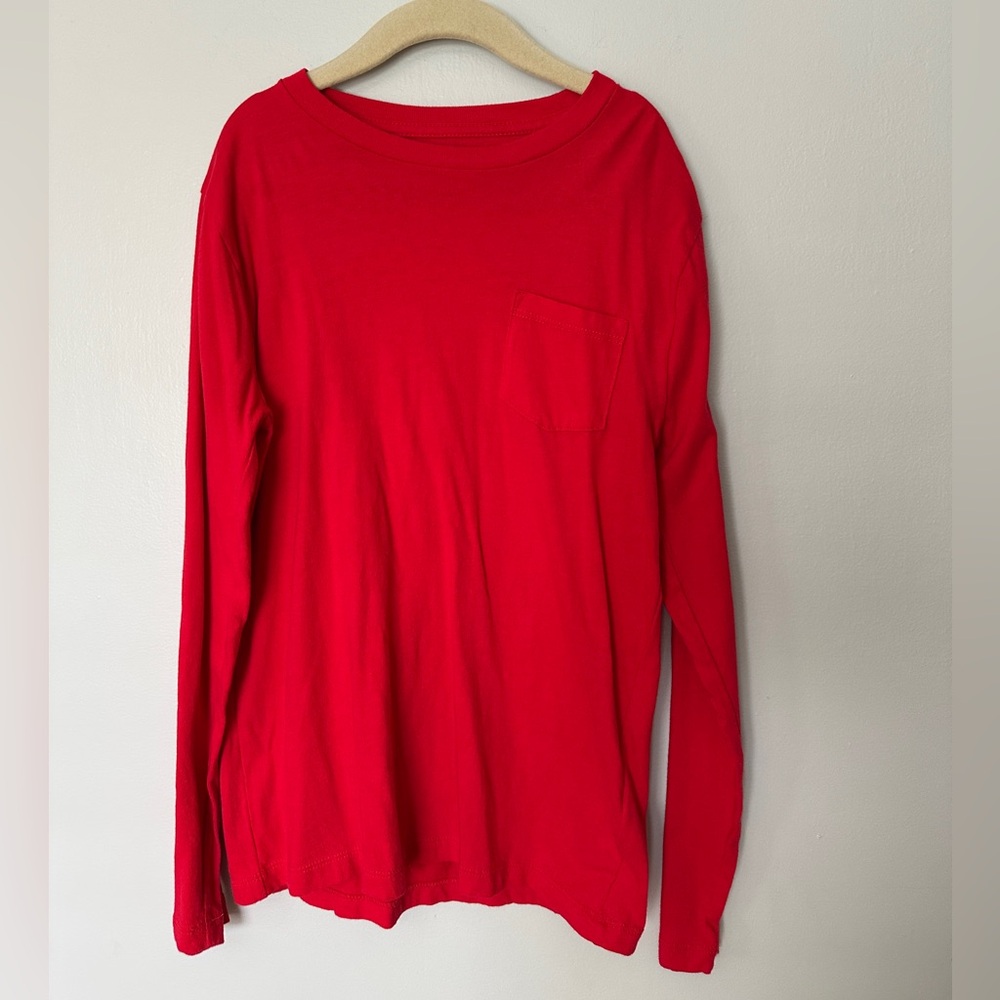 J Crew Cuts Red Long-sleeved Cotton Tee with front pocket, Boys size 10